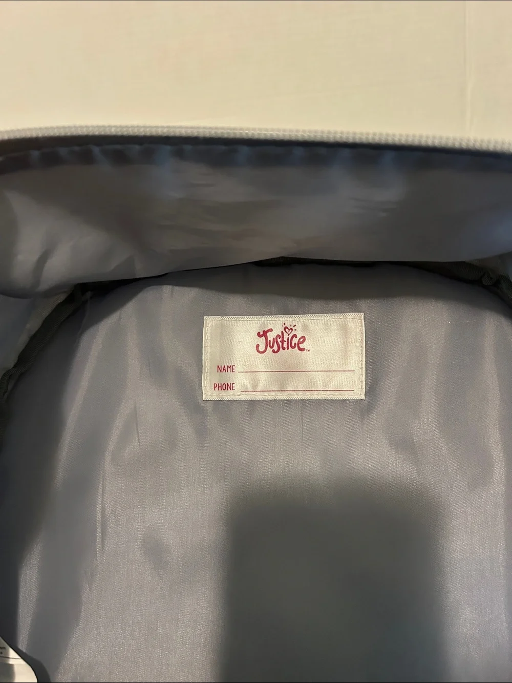 Justice ‘A’ Glitter Gray Backpack & Lunchbox Set with Rose Gold Polka Dots